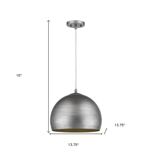 Homeroots Latitude 1-light Hand Painted Weathered Pewter Pendant With Gold Interior Shade (13.75")   399202