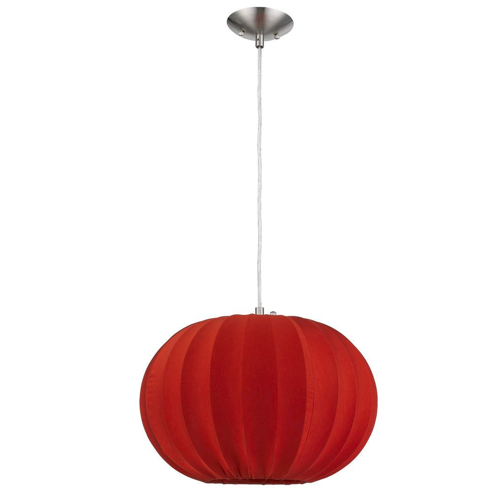 Homeroots Shanghai 1-light Brushed Nickel Pendant With Sheer Red Ribbon Shade   399203