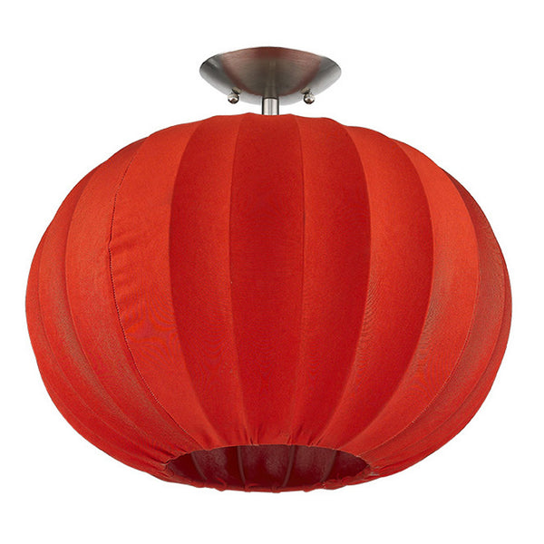 Homeroots Shanghai 1-light Brushed Nickel Pendant With Sheer Red Ribbon Shade   399203