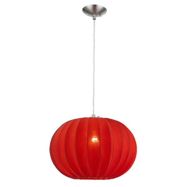 Homeroots Shanghai 1-light Brushed Nickel Pendant With Sheer Red Ribbon Shade   399203