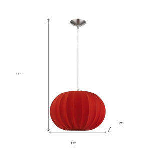 Homeroots Shanghai 1-light Brushed Nickel Pendant With Sheer Red Ribbon Shade   399203