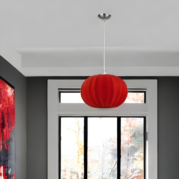Homeroots Shanghai 1-light Brushed Nickel Pendant With Sheer Red Ribbon Shade   399203