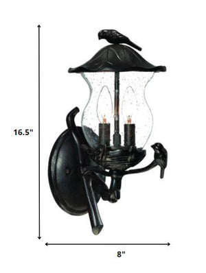 Homeroots Matte Black Bird Detail Lantern Wall Light   399207