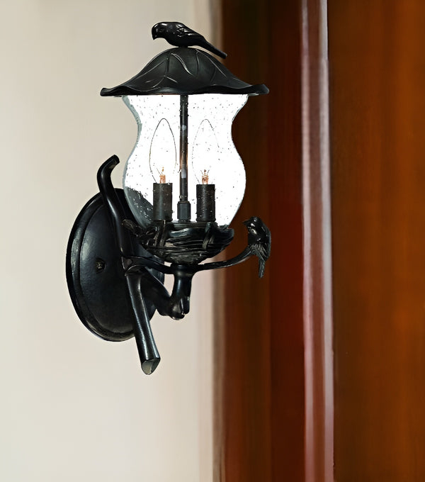 Homeroots Matte Black Bird Detail Lantern Wall Light   399207