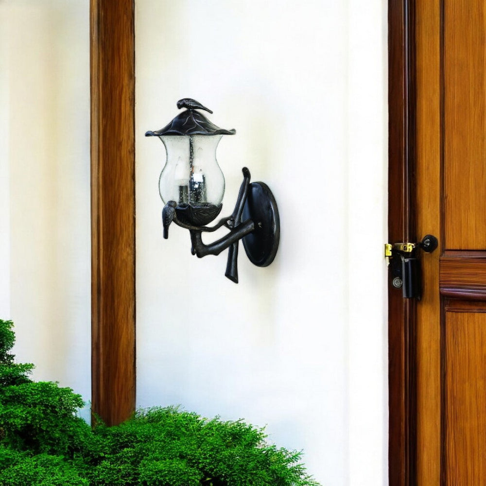 HomeRoots Avian 3-Light Outdoor Wall Lantern - Birds on a Branch Design with Seeded Glass for Charm & Durability 399209