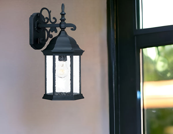 Homeroots Petite Matte Black Domed Hanging Lantern Wall Light   399223