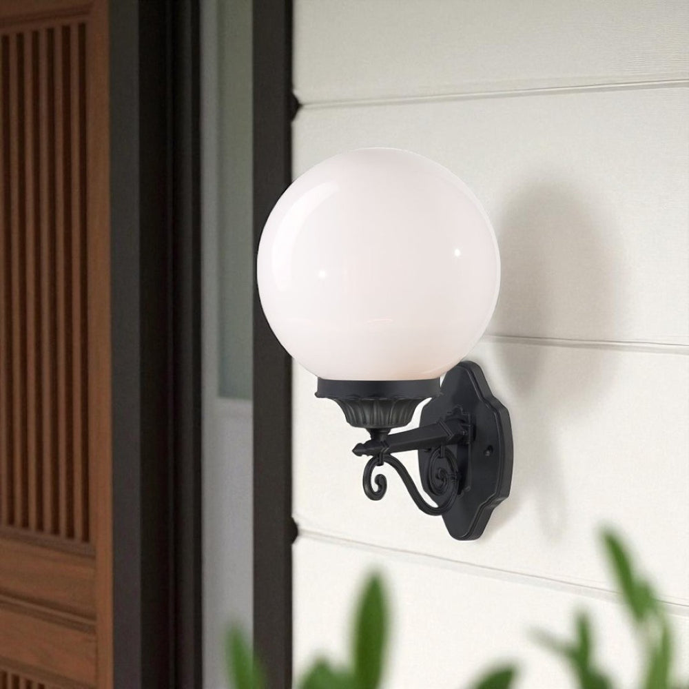 HomeRoots Matte Black Round Acrylic Globe Wall Sconce - Elegant Outdoor Lighting for Entryways & Patios 399229