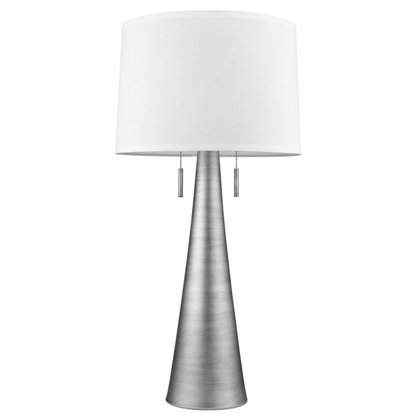 HomeRoots 34" Silver Metal Two-Light Table Lamp with White Shade – Industrial Elegance for Any Space 399233