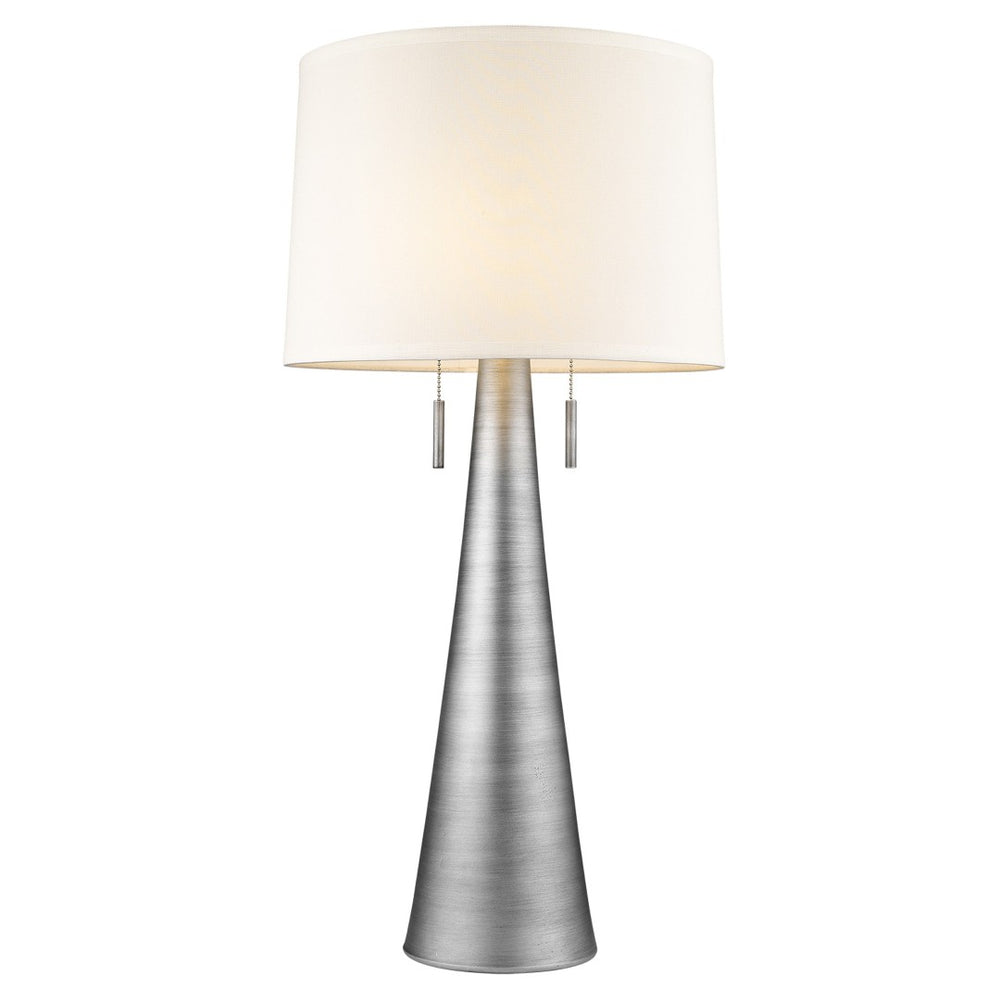 HomeRoots 34" Silver Metal Two-Light Table Lamp with White Shade – Industrial Elegance for Any Space 399233