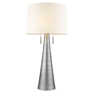 HomeRoots 34" Silver Metal Two-Light Table Lamp with White Shade – Industrial Elegance for Any Space 399233