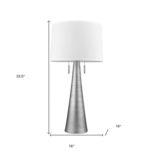 HomeRoots 34" Silver Metal Two-Light Table Lamp with White Shade – Industrial Elegance for Any Space 399233