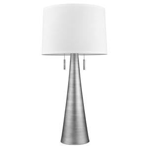 HomeRoots 34" Silver Metal Two-Light Table Lamp with White Shade – Industrial Elegance for Any Space 399233