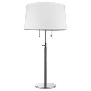 HomeRoots 31" Adjustable Two-Light Silver Metal Table Lamp with White Empire Shade for Modern Spaces 399234
