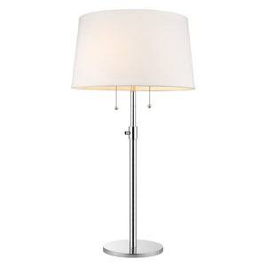HomeRoots 31" Adjustable Two-Light Silver Metal Table Lamp with White Empire Shade for Modern Spaces 399234