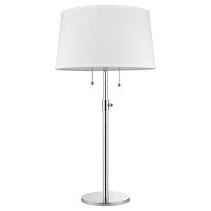 HomeRoots 31" Adjustable Two-Light Silver Metal Table Lamp with White Empire Shade for Modern Spaces 399234