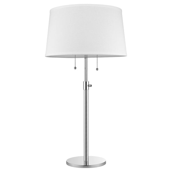 HomeRoots 31" Adjustable Two-Light Silver Metal Table Lamp with White Empire Shade for Modern Spaces 399234