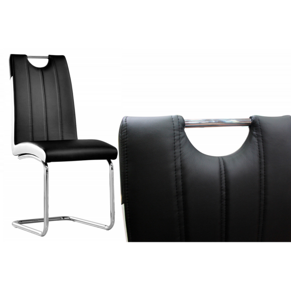 English Elm Dining Chair Set Two Tone Faux Leather High Back with Chrome Legs Modern Kitchen Black White B011P439057
