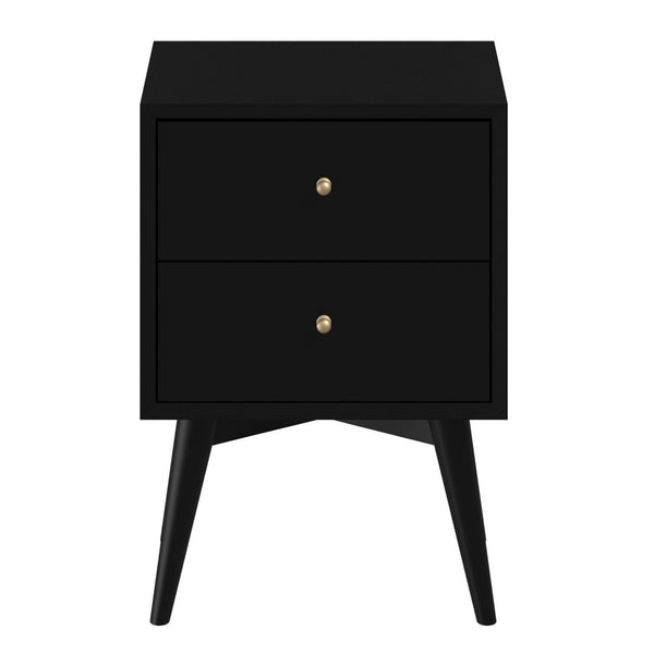 Homeroots 26" Black Two Drawer Solid Wood Nightstand   399246