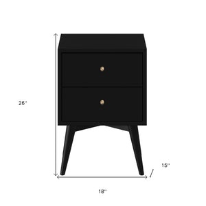 Homeroots 26" Black Two Drawer Solid Wood Nightstand   399246
