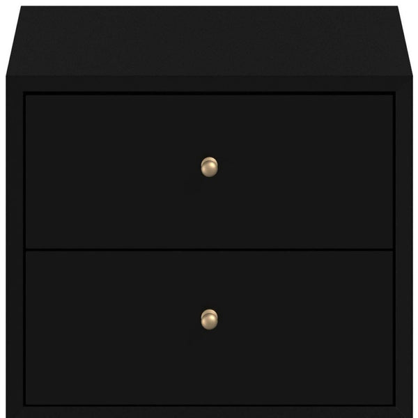 Homeroots 26" Black Two Drawer Solid Wood Nightstand   399246