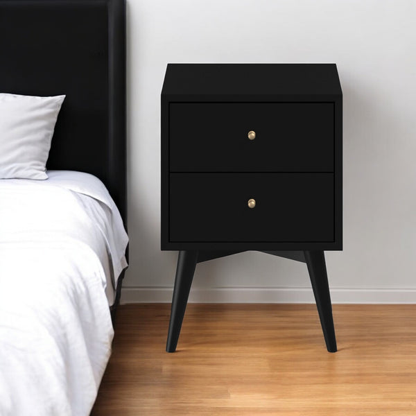 Homeroots 26" Black Two Drawer Solid Wood Nightstand   399246