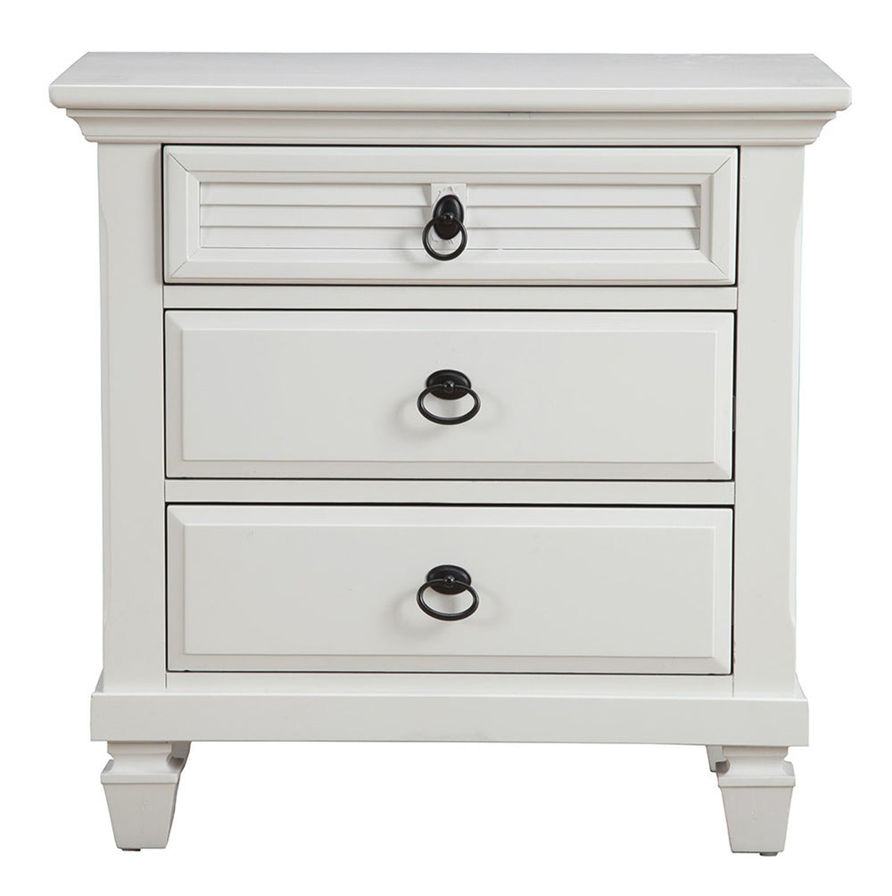 Homeroots White Plantation 3 Drawer Nightstand   399249
