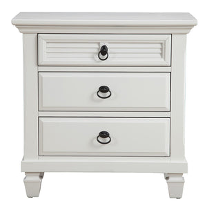 Homeroots White Plantation 3 Drawer Nightstand   399249