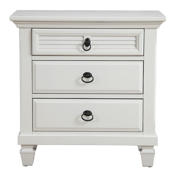 Homeroots White Plantation 3 Drawer Nightstand   399249