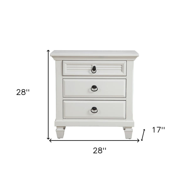HomeRoots 28" White Wood Three Drawer Nightstand - Coastal Charm, Easy Storage & No Assembly Required! 399249