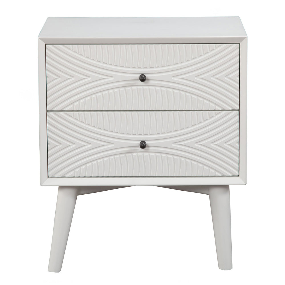 Homeroots White Groovy 1 Drawer Wood Nightstand   399253