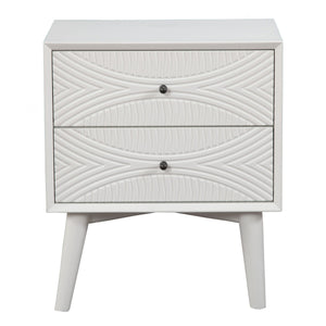 Homeroots White Groovy 1 Drawer Wood Nightstand   399253