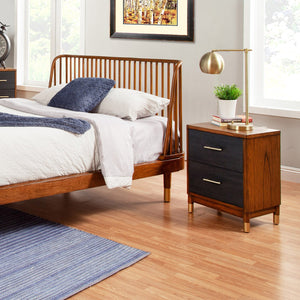 Homeroots Dark Walnut And Black Mod Drawer Nightstand   399254