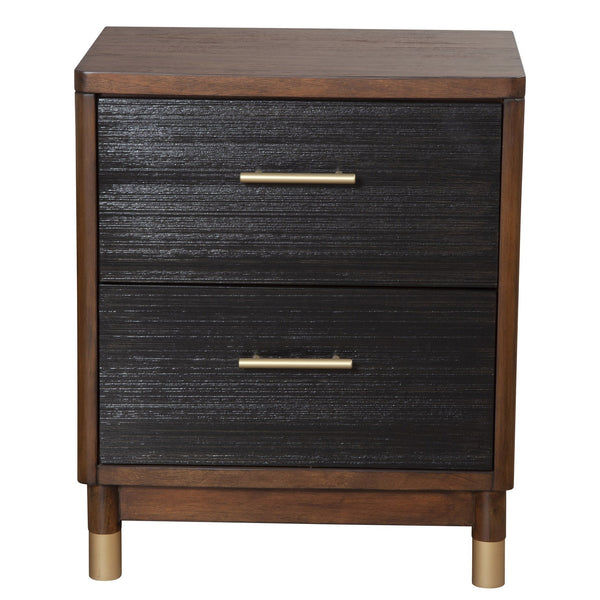 Homeroots Dark Walnut And Black Mod Drawer Nightstand   399254