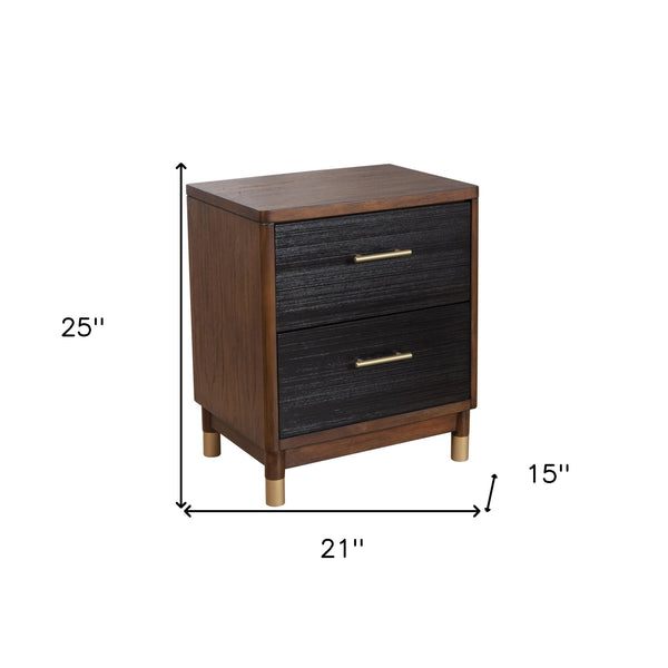 Homeroots Dark Walnut And Black Mod Drawer Nightstand   399254