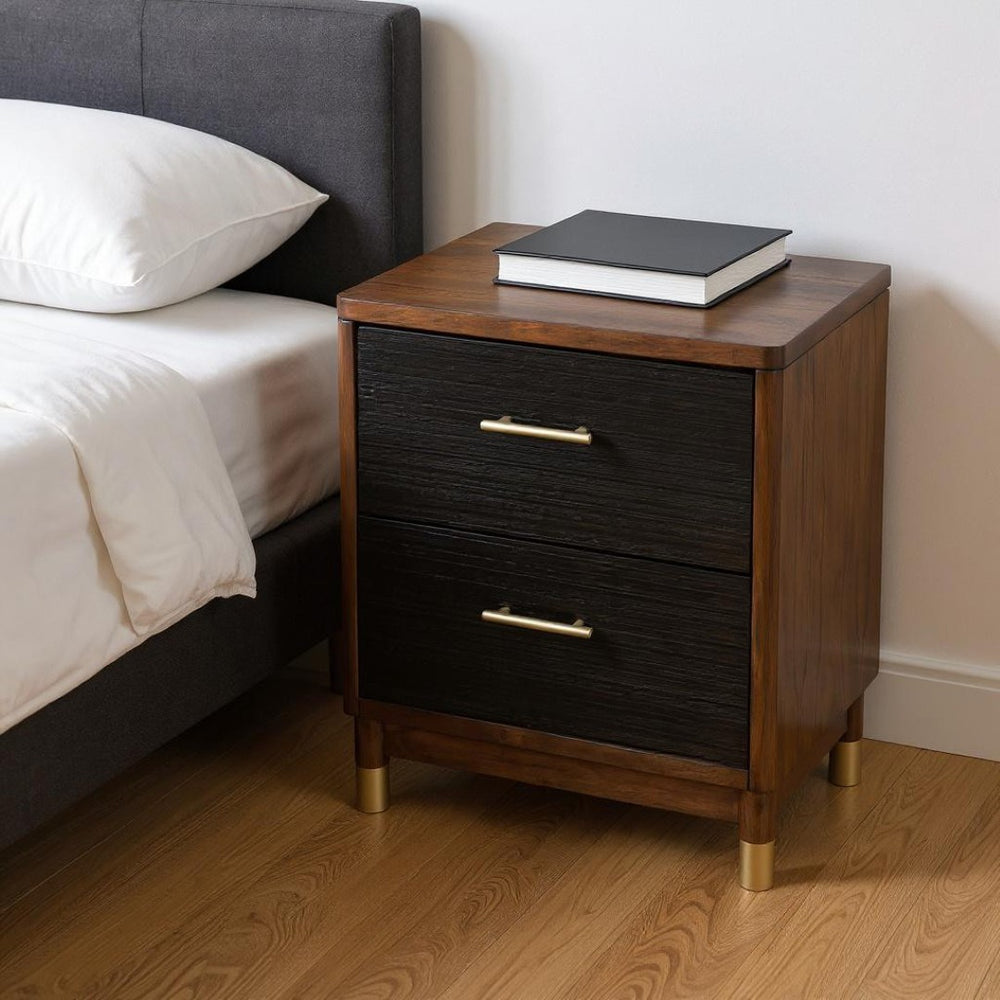 HomeRoots Dark Walnut and Black Mod Drawer Nightstand - Modern Chic Storage Table with Gold Accents, Fully Assembled 399254