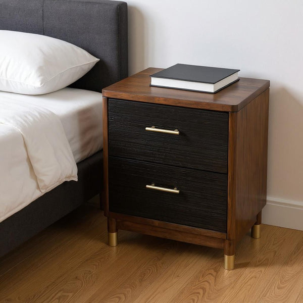 HomeRoots Dark Walnut and Black Mod Drawer Nightstand - Modern Chic Storage Table with Gold Accents, Fully Assembled 399254
