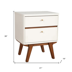 Homeroots 26" White Two Drawer Wood Nightstand   399255