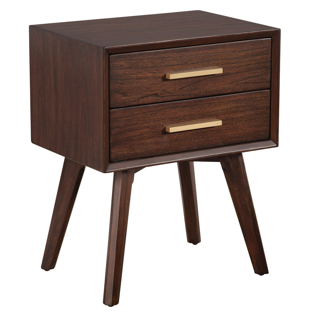 Homeroots Walnut And Gold 2 Drawer Nightstand   399256