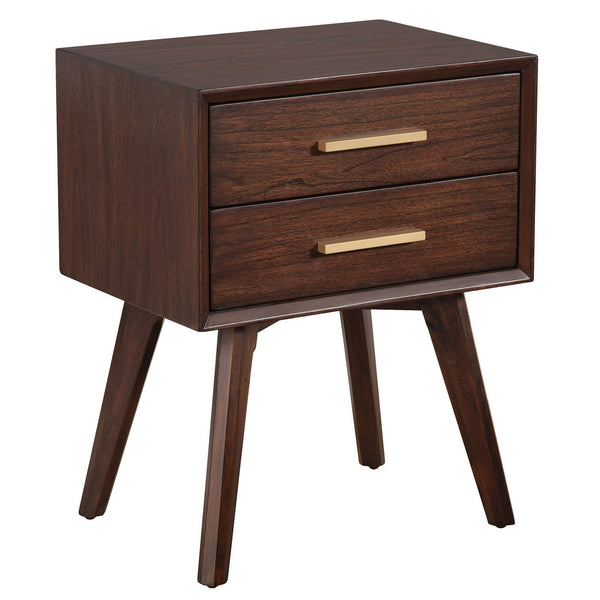 Homeroots Walnut And Gold 2 Drawer Nightstand   399256