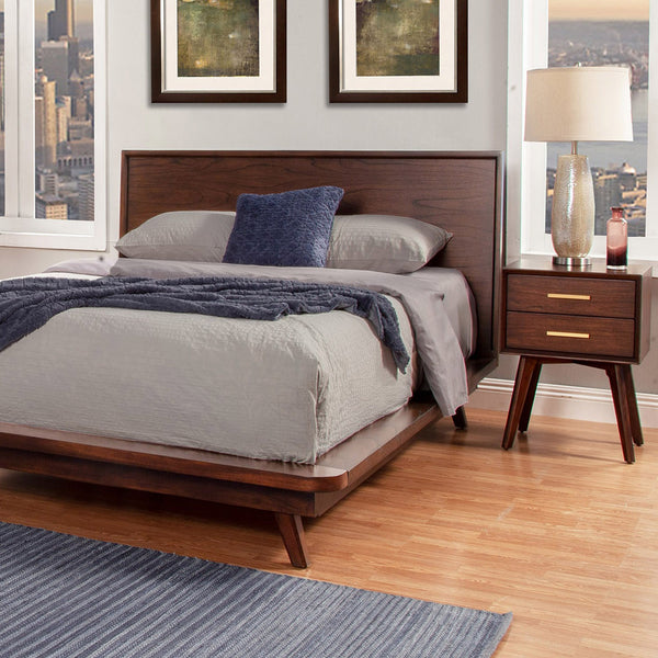 Homeroots Walnut And Gold 2 Drawer Nightstand   399256