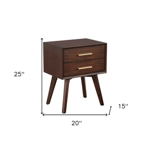 Homeroots Walnut And Gold 2 Drawer Nightstand   399256