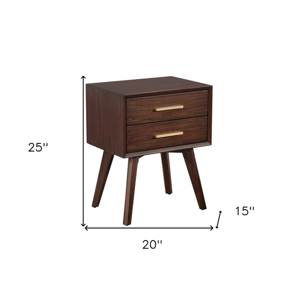 Homeroots Walnut And Gold 2 Drawer Nightstand   399256