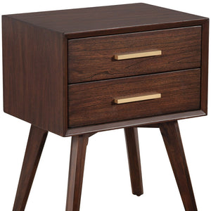 Homeroots Walnut And Gold 2 Drawer Nightstand   399256