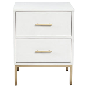 Homeroots White And Gold Lines 2 Drawer Nightstand   399257