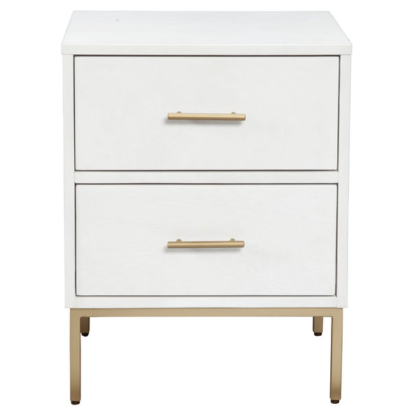 Homeroots White And Gold Lines 2 Drawer Nightstand   399257