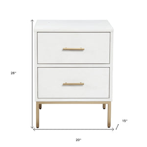 Homeroots White And Gold Lines 2 Drawer Nightstand   399257