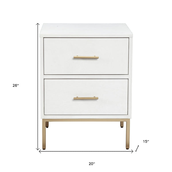 Homeroots White And Gold Lines 2 Drawer Nightstand   399257