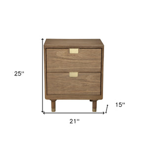 Homeroots Sandy Brown And Gold 2 Drawer Nightstand   399258