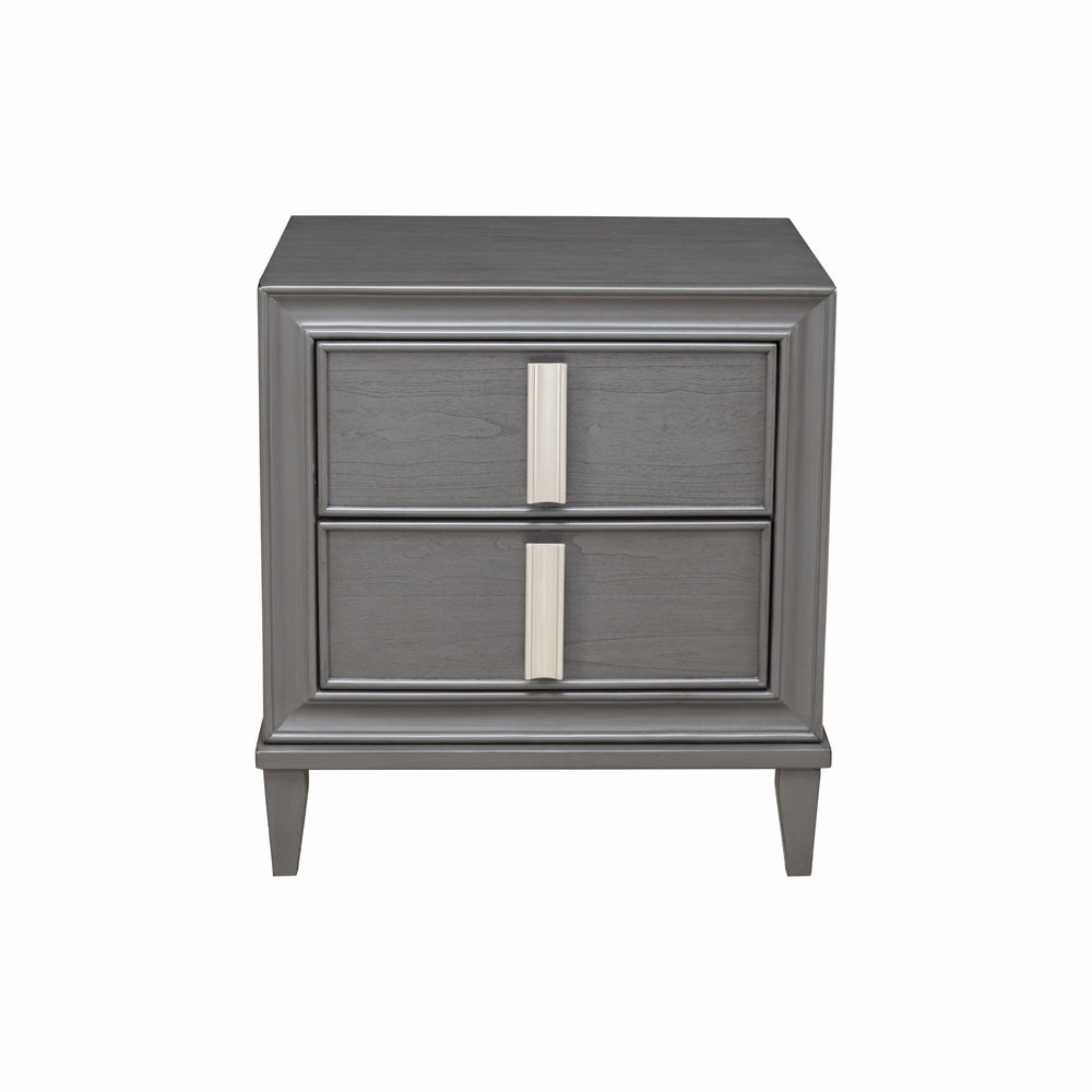 Homeroots 29" Dark Gray Two Drawer Contemporary Wood Nightstand   399260