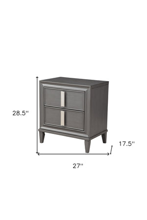 Homeroots 29" Dark Gray Two Drawer Contemporary Wood Nightstand   399260